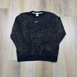 Nike Sweatshirt Womens Medium Black White Speckle Crewneck Pullover Athletic